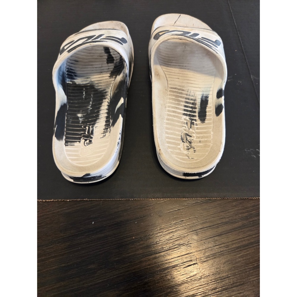 Fila Slides Black White Marble Print Athletic Sandals Mens Size 10